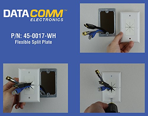 DATA COMM Electronics 45-0017-LA Split Style TV Plate,Flexible AV/HDMI Cable Pass-Through, Low-Profile Design, Conceals Up to 6 Cables, Seamless Finish, Recessed Media In-Wall Outlet Box , Lite Almond - size: 1 Count (Pack of 1), style: Lite Almond - TV P