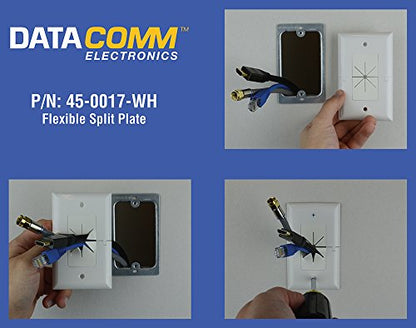 DATA COMM Electronics 45-0017-LA Split Style TV Plate,Flexible AV/HDMI Cable Pass-Through, Low-Profile Design, Conceals Up to 6 Cables, Seamless Finish, Recessed Media In-Wall Outlet Box , Lite Almond - size: 1 Count (Pack of 1), style: Lite Almond - TV P