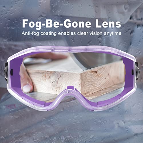 UKNOW Safety Goggles Over Glasses - Anti-Fog Clear Lens - ANSI Z87.1 Certified Eye Protection for Lab Work, Industrial Use - color: Violet