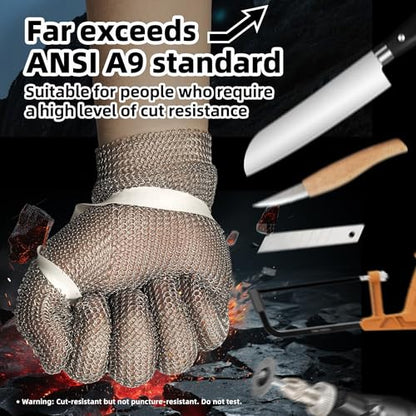 Schwer ProGuard-X A9 Cut Resistant Stainless Steel Metal Mesh Chainmail Glove PM5201 Butcher Glove for Meat Cutting Food Processing Knife Sharpening Oyster Shucking Kitchen Fish Fillet, M - size: Medium