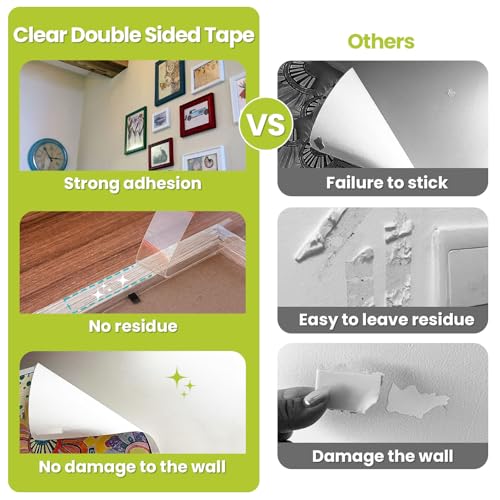 Double Sided Tape 1" x 16.5 FT, Damage Free Removable Mounting Tape Heavy Duty, No Residue Foam Tape Strips, Extra Strong Adhesive Tape Waterproof for Paint Wall Picture Hanging Poster Crafts - size: 1in x 16.5ft