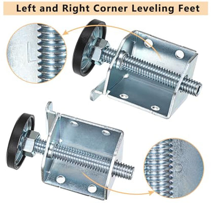 OwnMy Adjustable Corner Leveling Feet Heavy Duty Furniture Levelers Legs for Uneven Floors, 4 Left and 4 Right Workbench Cabinet Leveling Feet Table Leg Brackets for Shelves, Wardrobes, Beds