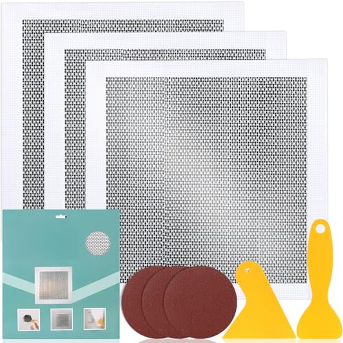 3Pcs Drywall Repair Kit Large Hole, 12 x 12in Self-Adhesive Drywall Patch Kit with Sandpapers & Scrapers, Wall Repair Patches for Big Holes & Cracks, Quick Fix for Ceiling Bathroom Wall Damage - size: 3Pcs