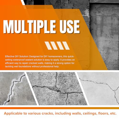Concrete Foundation Crack Repair Kit, with Automatic Injector, High Performance, Filler for Wall Cracks, Stops Water Leaks & Radon Gas, Drill-Free, Quick-Setting Waterproof Sealing Solution