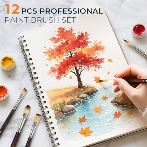 Nicpro 12PCS Artist Paint Brush Set, Craft Paint Brushes for Acrylic Painting, Oil, Watercolor, Gouache, Tempera, Face, Body, Fabric, Model, Art Supplies Paintbrushes for Artists Beginners (Wood) - color: Brown Wood