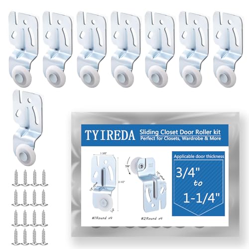 8 Pcs Sliding Closet Door Roller Kit Top-Hung Closet Door Rollers, Wheel Diameter Closet Sliding Door Roller Hardware Kit, for 3/4" to 1-3/8 Inch Thick