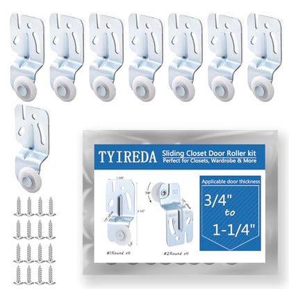 8 Pcs Sliding Closet Door Roller Kit Top-Hung Closet Door Rollers, Wheel Diameter Closet Sliding Door Roller Hardware Kit, for 3/4" to 1-3/8 Inch Thick