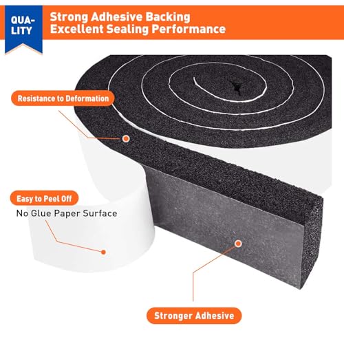 MAGZO Weather Stripping Door Seal 2 Inches W X 1 Inch T, Strong Adhesion and High Resilience Air Conditioner Foam Insulation for Furniture, Total Length 6.5 Feet (1 Roll) - size: 2in x 1in x 6.5FT