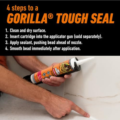 Gorilla 100% Silicone Caulk Kitchen & Bath Sealant, Mold Resistant, 10 oz. Cartridge, Clear - color: Clear