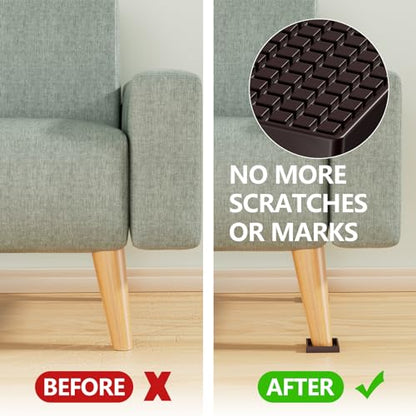 Non Slip Furniture Pads - 2x2 Anti Skid Caster Cups, 16PCS Square Furniture Coasters for Hardwood Floors, Anti Slide Furniture Cup Bed Floor Protectors, Furniture Stoppers to Prevent Sliding(Brown) - size: 2" 16pcs Brown