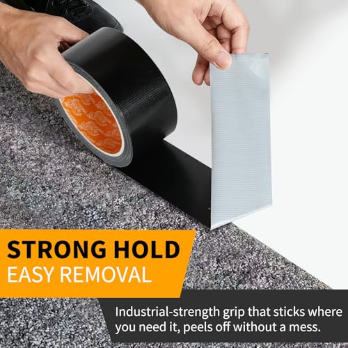 YONGJIN Black Duct Tape Waterproof - 2 Pack Tear by Hand, No Residue, Multi-Purpose Duct Tape Bulk for Indoor Outdoor Repairs, DIY, Packaging, and Crafts, 2 Inch x 40 Yards Total - color: Black