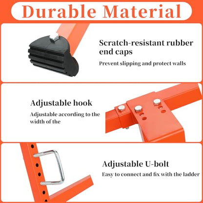 Ladder stabilizer, Extended Ladder Standoff Stabilizer Accessory for Roof Gutter＆Wall, Ladder Roof Stabilizer Heavy Duty Steel with Non-Slip Rubber Bottom pad, Orange, 7.4lb - size: For Walls