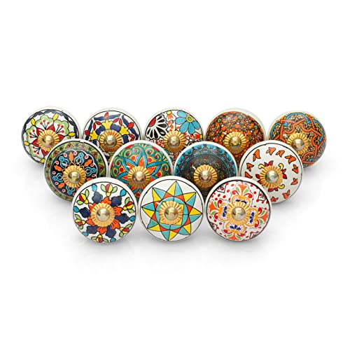 Craft Trade Ceramic Cabinet Knobs for Drawer, Kitchen Cabinets & Cupboard – Decorative Furniture Knobs & Pull Handles for Dresser & Wardrobe (Multi, Set of 12) - color: ‎Assorted, style: 12