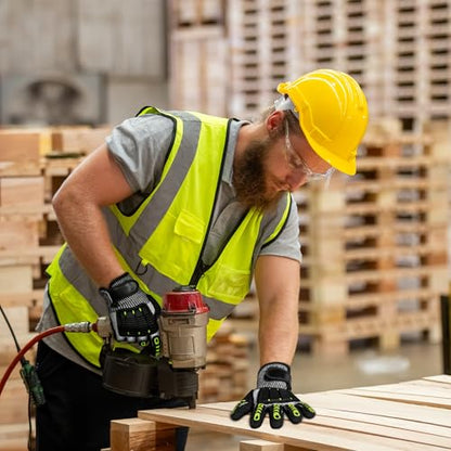 Impact Reducing Work Gloves for Men - ANSI Cut Level A5 with TPR Knuckle Guards & Shock Absorption, Nitrile Coated Palm for Maximum Grip, Heavy Duty for Construction, Warehouse, Auto Repair (M) - size: Medium