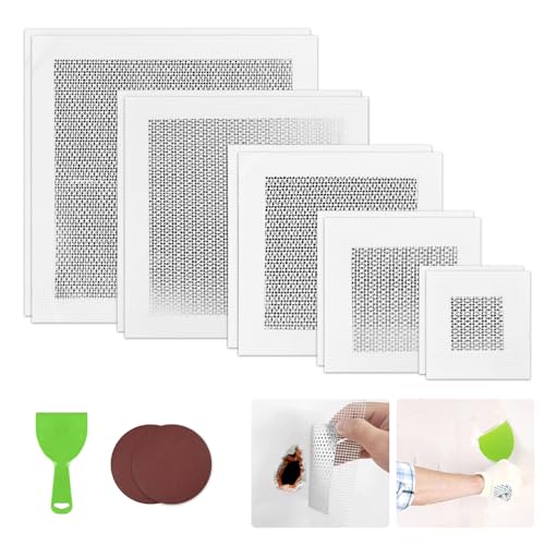 Drywall Repair Kit, 2/4/6/8/10Inch Drywall Patch Kit Self Adhesive Aluminum Plasterboard Wall Patches Quick Fix Plaster Wall with Scraper for Plaster Roof Drywall Crack Repair (13Pcs Kit)