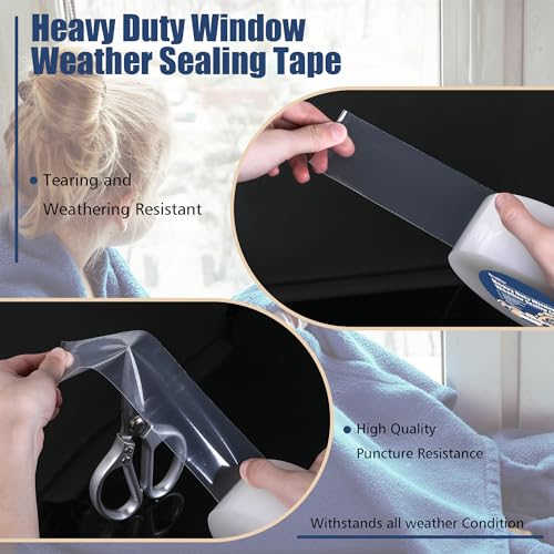 Breliter Heavy Duty Window Weather Sealing Tape - Transparent Window Tape for Winter and AC Insulation, No Mess Winter Window Seal Kit - 2 Inch Wide 180 FT Long - size: 2in X 180ft