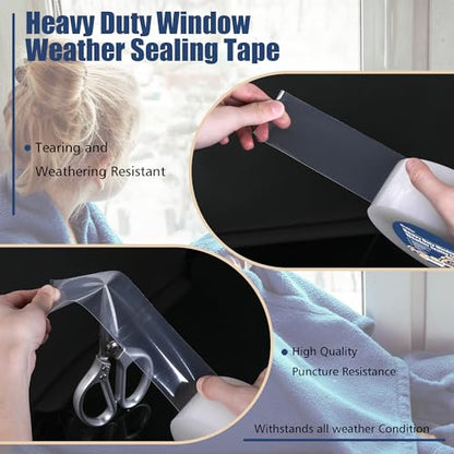Breliter Heavy Duty Window Weather Sealing Tape - Transparent Window Tape for Winter and AC Insulation, No Mess Winter Window Seal Kit - 2 Inch Wide 180 FT Long - size: 2in X 180ft