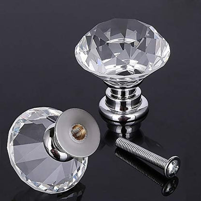 Akstore 10 Pcs Crystal Glass Cabinet Knobs 30mm Diamond Shape Drawer Kitchen Cabinets Dresser Cupboard Wardrobe Pulls Handles (Clear) - color: Clear-Silver