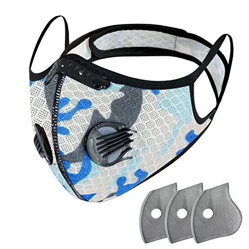 FULIER Dust Face Mask Anti-Fog Outdoor Cool Sports Mask Reusable Face Protection - color: Camo Blue