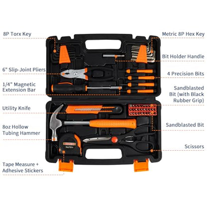 57 Piece Tool Set, Mechanics Tool Set, Portable Small Tool Kit, General Household Hand Kit with Plastic Toolbox Storage Case Orange for Home Maintenance, Drive Tools