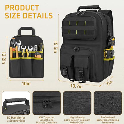Backpack Tool Bag with Movable Base Plate, Heavy Duty Tool Storage with Removable Tool Organizer, Durable Water Resistant for Electricians & Home Repair-Version 4.0- Black&Yellow - color: Black&Yellow