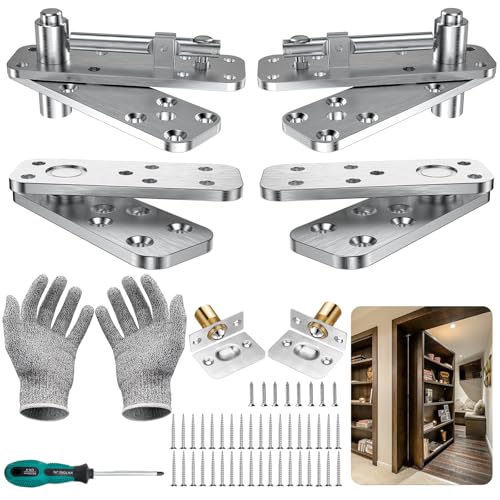 Hidden Door Hinge Pivot Hinge, 570LBS Load-Bearing Heavy Duty Pivot Door Hardware for Hidden Door Bookcase, Hinge Kit 360° Rotation Invisible Door Hinges for Secret Door (Silver-2pcs) - color: Silver-2pcs