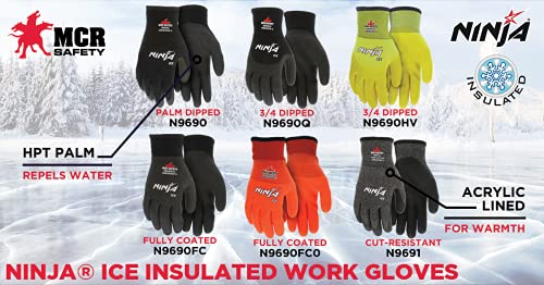 MCR Safety Gloves N9690FCM Ninja ICE Insulated Work Gloves 15 Gauge Black Nylon with Acrylic Terry Interior, HPT Coated, Medium, 1 Pair - size: Medium (Pack of 1)