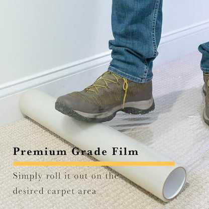 PAD 'N PROTECT Heavy Duty Temporary Carpet Protection Film 24in x 200ft. Easy Unwind, Durable, Strong with Self Adhesive Backing, 3 Mil, Clear, Reverse Wound [Made in USA] (24" x 200' - 3 mil) - size: 24" x 200' - 3 mil