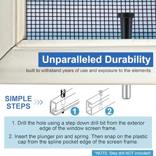 25 Pack Window Screen Plunger Latches with Caps, 5/32" X 1-1/2", Aluminum Window Screen Plunger Pins, Secure Screens in Place (Black) - color: Black