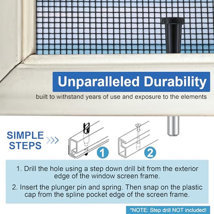 25 Pack Window Screen Plunger Latches with Caps, 5/32" X 1-1/2", Aluminum Window Screen Plunger Pins, Secure Screens in Place (Black) - color: Black