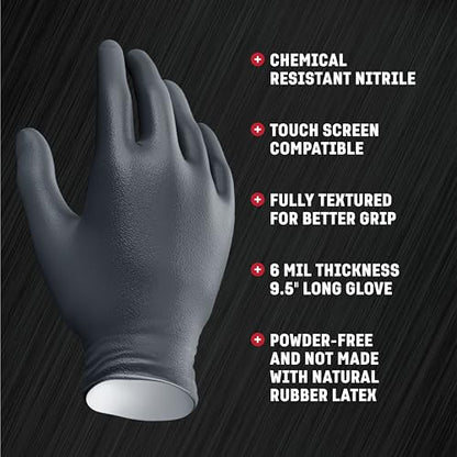 Venom Steel - VEN6144N Nitrile Gloves, Rip Resistant Disposable Latex Free Black Gloves, 2 Layer Gloves, 6 mil Thick, X-Large (Pack of 100) - size: X-Large (Pack of 100)