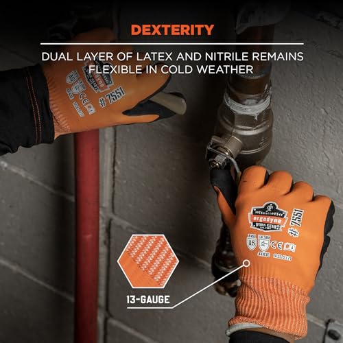 Ergodyne ProFlex 7551 Waterproof Winter Work Gloves, Cut Resistant ANSI A5, Sandy Nitrile Coated Palms, Thermal Fleece Lining, Orange - size: 2X-Large (Pack of 1)