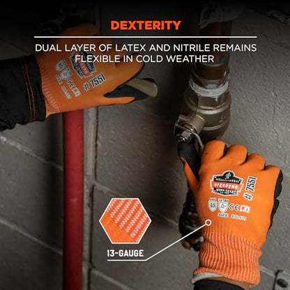 Ergodyne ProFlex 7551 Coated Waterproof Winter Work Gloves - A5 Cut-Resistant, orange,small,count of 2 - size: Small (Pack of 1)