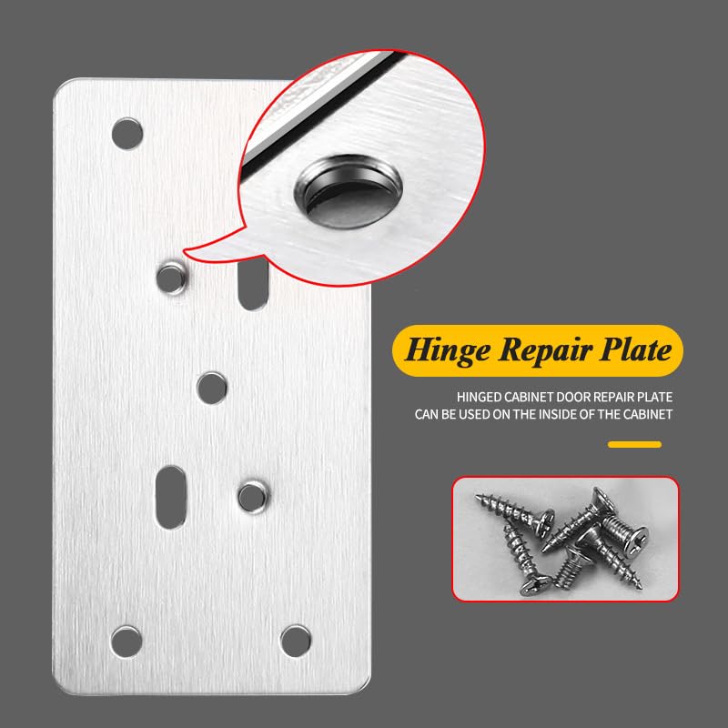 Cabinet Hinges Repair Plate, Stainless Steel Brackets Kit, Kitchen Cupboard Door Mending Mount Replacement Plates Includes Fixing Screws, Protect Wooden Cabinet, Wardrobe, Small Furniture - color: 8pcs 9x4.7cm