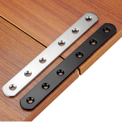 12" Flat Mending Plate 4Pcs Flat Straight Braces Stainless Steel Straight Brackets, Repair Fixing Bracket Connector, Mending Joining Plates with Screws, Black