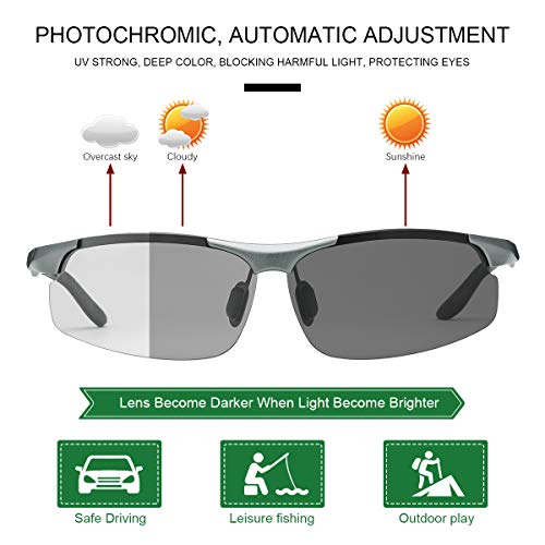 YIMI Men Photochromic Polarized Sports Sunglasses Cycling Fishing Driving Glasses UV Protection Eyeglasses Anti Glare Eyewear - color: 8003 Gun Color