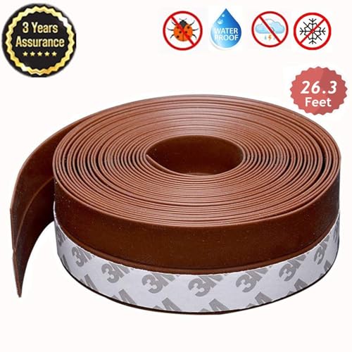 Weather Stripping, Door Seal Strip Self Adhesive Silicone Draft Bottom Gap Replacement Strip Roll Soundproof for Door, Window 26.3Ft (Width 45mm, Brown-Length 26.3Ft) - size: 45mm