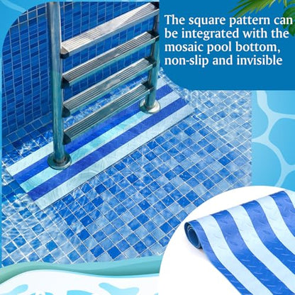 Drydiet Pool Step Mat Above Ground Ladder Mat, Swimming Protective Nonslip Step Pad with Texture, Pool Essentials Accessories for Floor Liners and Stairs, Blue and White Stripes(36 x 9 Inch) - size: 36 X 9 Inch