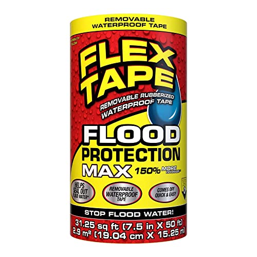 Flex Tape Flood Protection, 7.5 in x 50 ft, MAX, Waterproof Rubberized Tape, Removable, Use on Windows, Doors, Garage Doors, Casings, Thresholds, Conduits, Vents, Ducts - style: 7.5" x 50', MAX