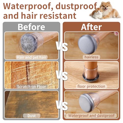 Ezprotekt 24 Pcs Chair Leg Floor Protectors, Chair Leg Caps, Silicone Protectors Covers for Hardwood Floors & Carpet, Pet Dust & Hair Proof Chair Pads - for Dining Table Chair, Clear M Fit (0.87"-1") - size: M-Round