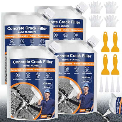 Concrete Crack Filler, 4 PCS Self Leveling Cement Crack Sealant, Quick-Drying Sealing Adhesive Repair Sealer for Driveways, Sidewalks, Patios, Waterproof Outdoor Joint Caulking Glue, Gray - style: 70 oz