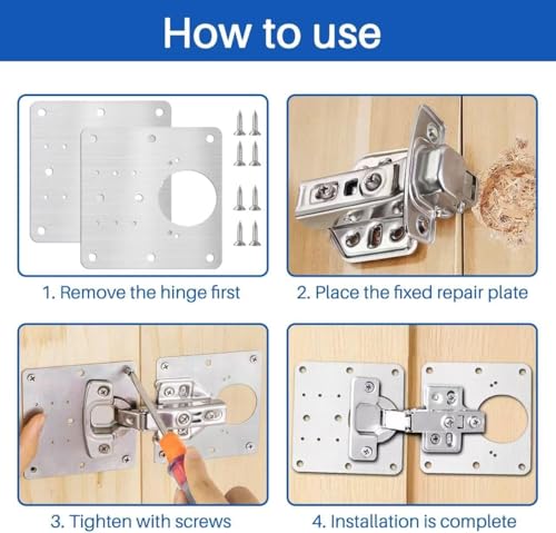 6 PCS Cabinet Hinge Repair Plates | Door Hinge Repair Bracket Kit | Stainless Steel Hinge Repair Fixing Plate Kit with Mounting Screws for Kitchen Cabinets, Cabinet Doors and Furniture (6)
