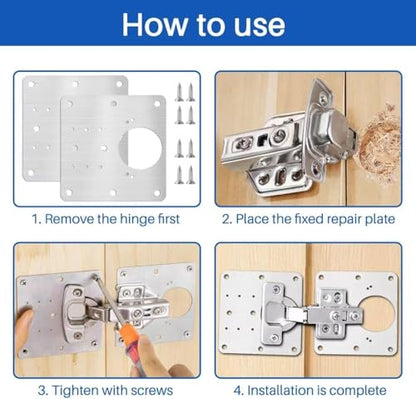 6 PCS Cabinet Hinge Repair Plates | Door Hinge Repair Bracket Kit | Stainless Steel Hinge Repair Fixing Plate Kit with Mounting Screws for Kitchen Cabinets, Cabinet Doors and Furniture (6)