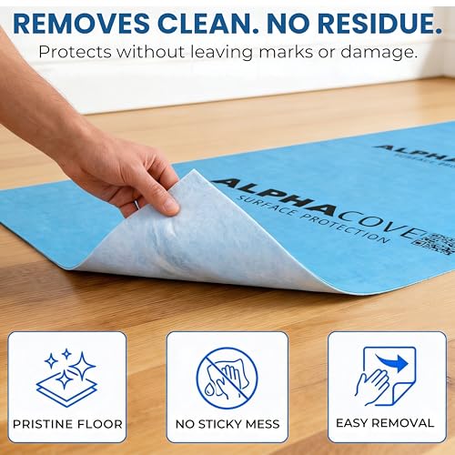 From Plain to Beautiful in Hours AlphaCover Blue Protective Floor Covering Sample - 20" x 20", Self-Adhesive Floor Protector for Moving & Construction, Waterproof & Breathable - size: Sample
