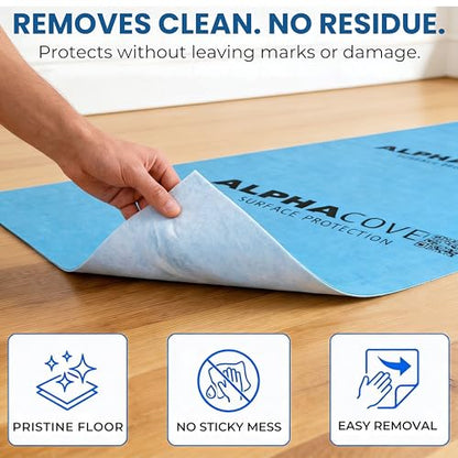 From Plain to Beautiful in Hours AlphaCover Blue Protective Floor Covering Sample - 20" x 20", Self-Adhesive Floor Protector for Moving & Construction, Waterproof & Breathable - size: Sample