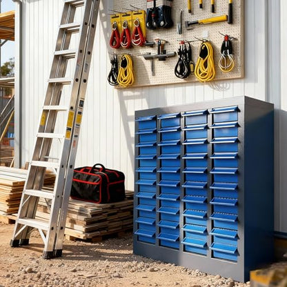 40 Drawer Parts Cabinet,330 Lb Nut and Bolt Storage Cabinet,Abs Nut and Tool Storage Organizer,with Dividers and Labels,Suitable for Studio,Laboratory and Home Use/Blue - size: Parts Cabinet:21X9X25 in