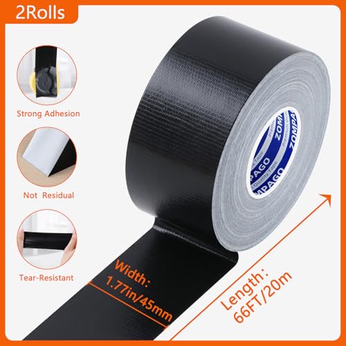 ZOMPAGO Strong Adhesive Cloth Weather Stripping Tape for Sliding Windows and Door Frames - 2Roll,1.8inx33FT,Black,Seal Strip for Soundproofing,Dustproof, Waterproof,and Windproof-Durable - size: 2 Roll, 1.8 in x 33 FT, Black