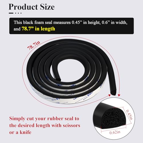 326A0008 Service Kit, 78.7 inch D Shape EPDM Foam Rubber Seal w/Tape, Fits Hard Tri-fold Truck Bed Tonneau Cover/Bulkhead Seal w/Self-Adhesive Rubber for Boat/Auto/RV/Marine/Garage Doors/Window - style: 1 Pc 78.7Inch