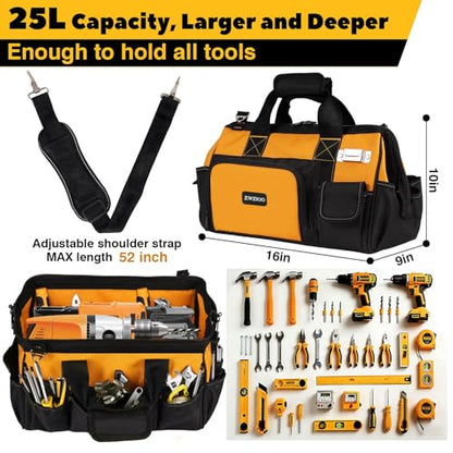 Heavy Duty Tool Bag for men, 16 Inch Tool Box Organizer, Large Portable Canvas Tool storage with 19 Pockets for Truck & Car, Birthday Valentines Day Gifts for Men Dad Electrician Mechanic
