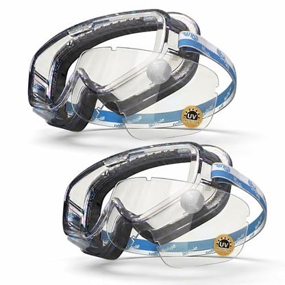 Safety Goggles Over Glasses, Spare Lens Included, ANSI Z87.1 Anti-Fog, Dual Foam Seal, Lab Construction Work Workshop - size: 1 Goggle + 1 Replacement Lens